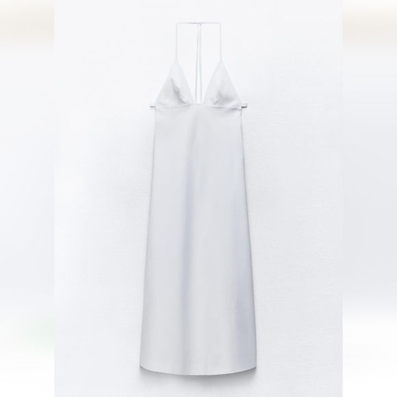 NWT Zara - Cotton White Open Back Spaghetti Strap Midi Dress - Picture 9 of 11